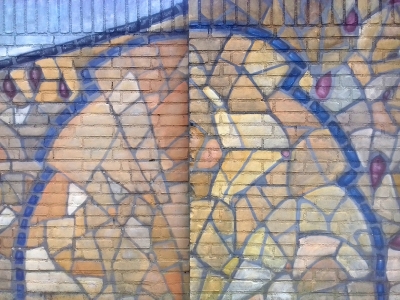 trompe-muurschildering-mozaiek-boog